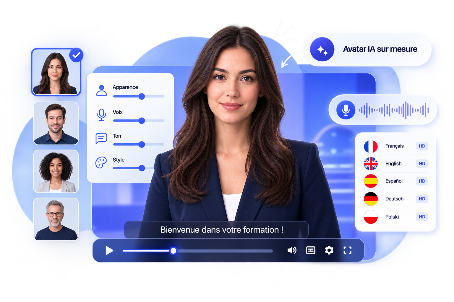 Création de l'avatar IA sur mesure : apparence, voix, ton et style